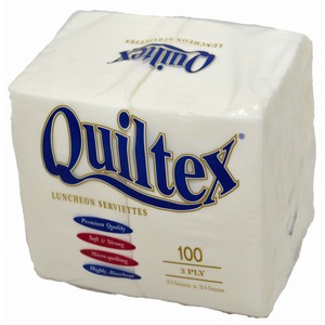"Quiltex" 2ply White Lunch Serviettes M Fold