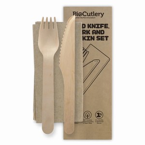 Cutlery Pack Wood Fork/Knife/Napkin